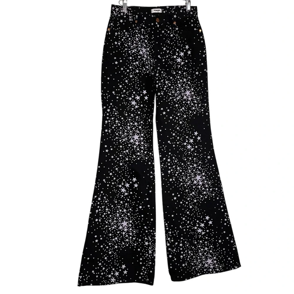 Wrangler x Free People Wanderer High Rise Flare Jeans Star Struck Black — 27/34 - Picture 8 of 15